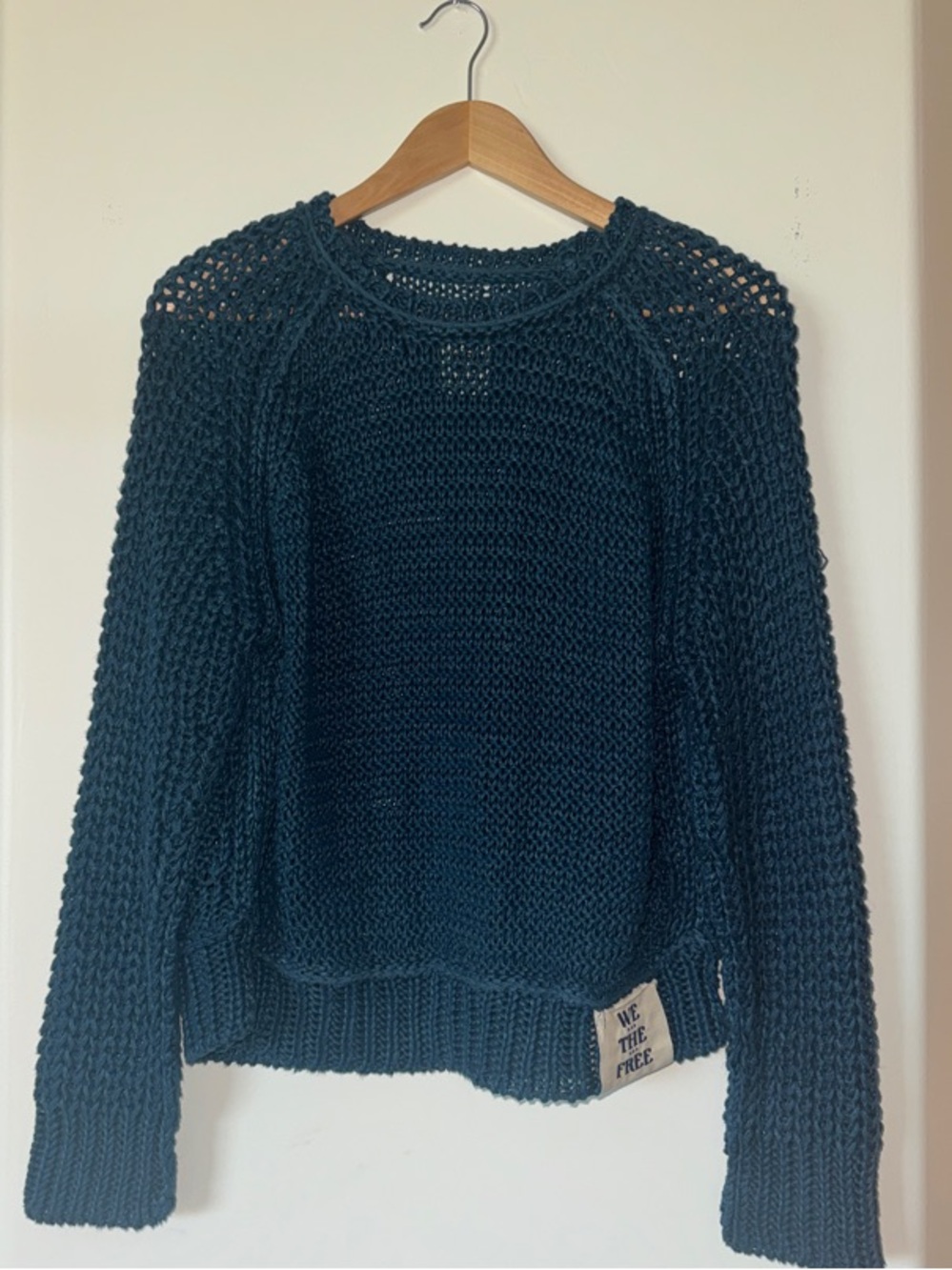 Free People Open-Stitch Crewneck Sweater - Teal